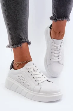 Evento Damskie Skórzane Sneakersy Na Platformie Białe Gatira