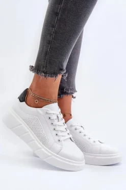 Evento Damskie Skórzane Sneakersy Na Platformie Białe Gatira