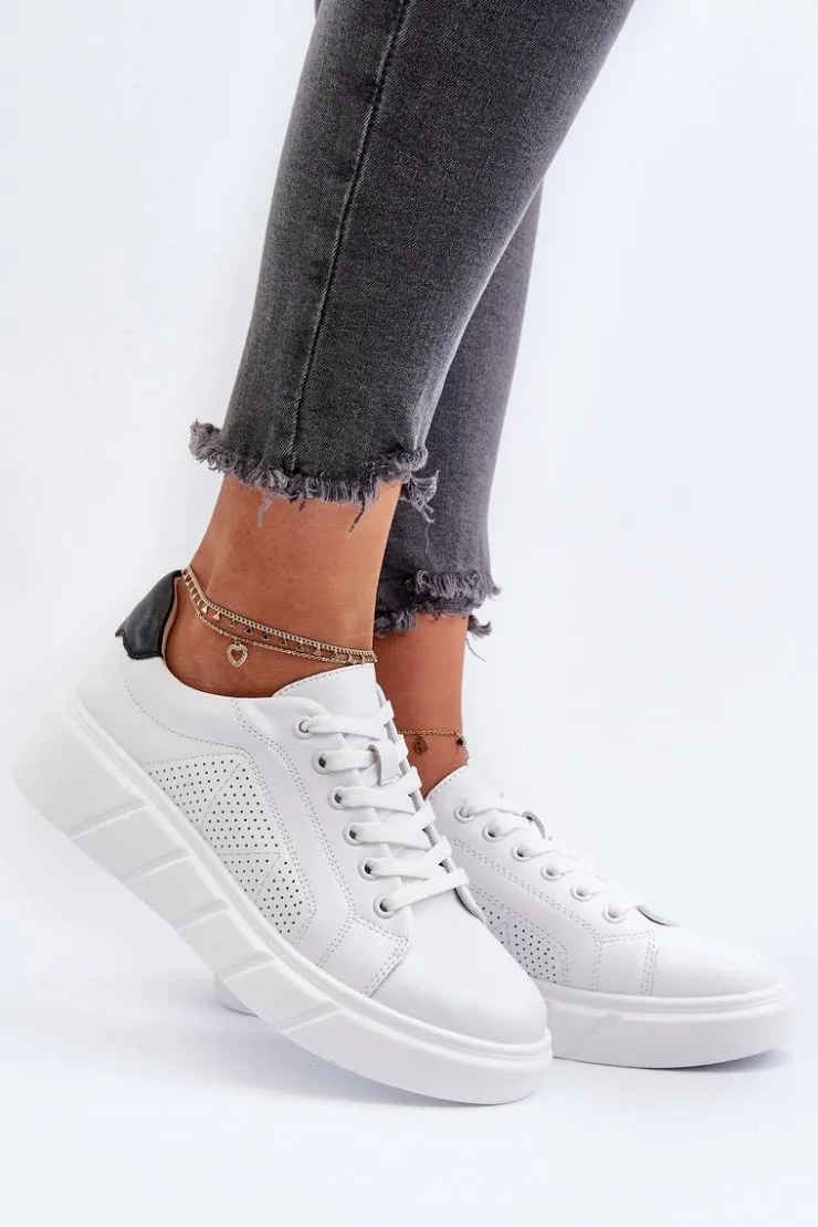 Evento Damskie Skórzane Sneakersy Na Platformie Białe Gatira