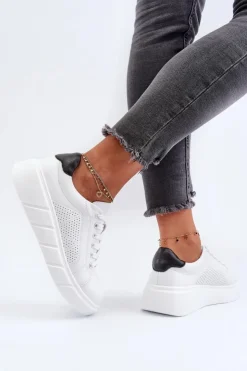 Evento Damskie Skórzane Sneakersy Na Platformie Białe Gatira