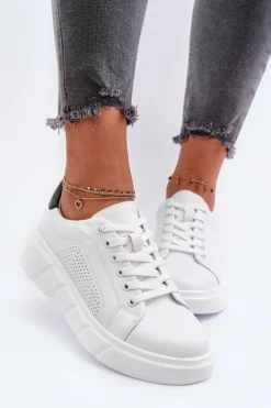Evento Damskie Skórzane Sneakersy Na Platformie Białe Gatira