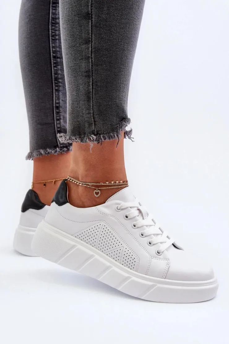 Evento Damskie Skórzane Sneakersy Na Platformie Białe Gatira