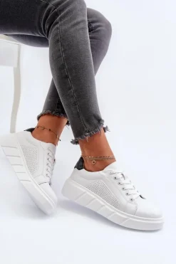 Evento Damskie Skórzane Sneakersy Na Platformie Białe Gatira