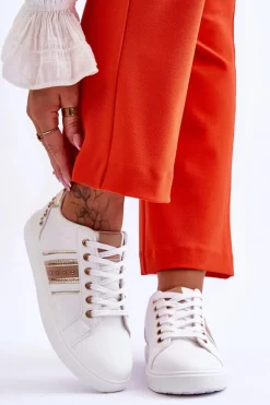 Damskie Boto Damskie Skórzane Sneakersy Z Ćwiekami Biało-Złote Dory