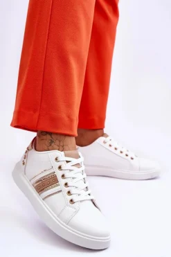 Damskie Boto Damskie Skórzane Sneakersy Z Ćwiekami Biało-Złote Dory