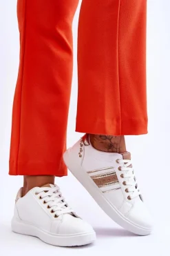 Damskie Boto Damskie Skórzane Sneakersy Z Ćwiekami Biało-Złote Dory