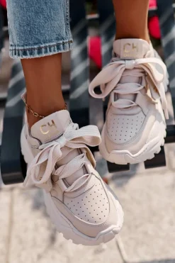 Damskie CheBello Damskie Skórzane Sneakersy Beżowe 4583