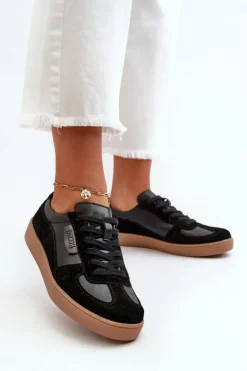 Buty damskie Vinceza Sneakersy Damskie*Damskie Skórzane Sneakersy Czarne Vinceza 7333