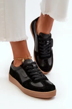 Buty damskie Vinceza Sneakersy Damskie*Damskie Skórzane Sneakersy Czarne Vinceza 7333