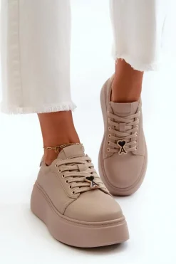 Damskie Buty damskie Vinceza Damskie Skórzane Sneakersy Na Platformie Beżowe Vinceza 66700