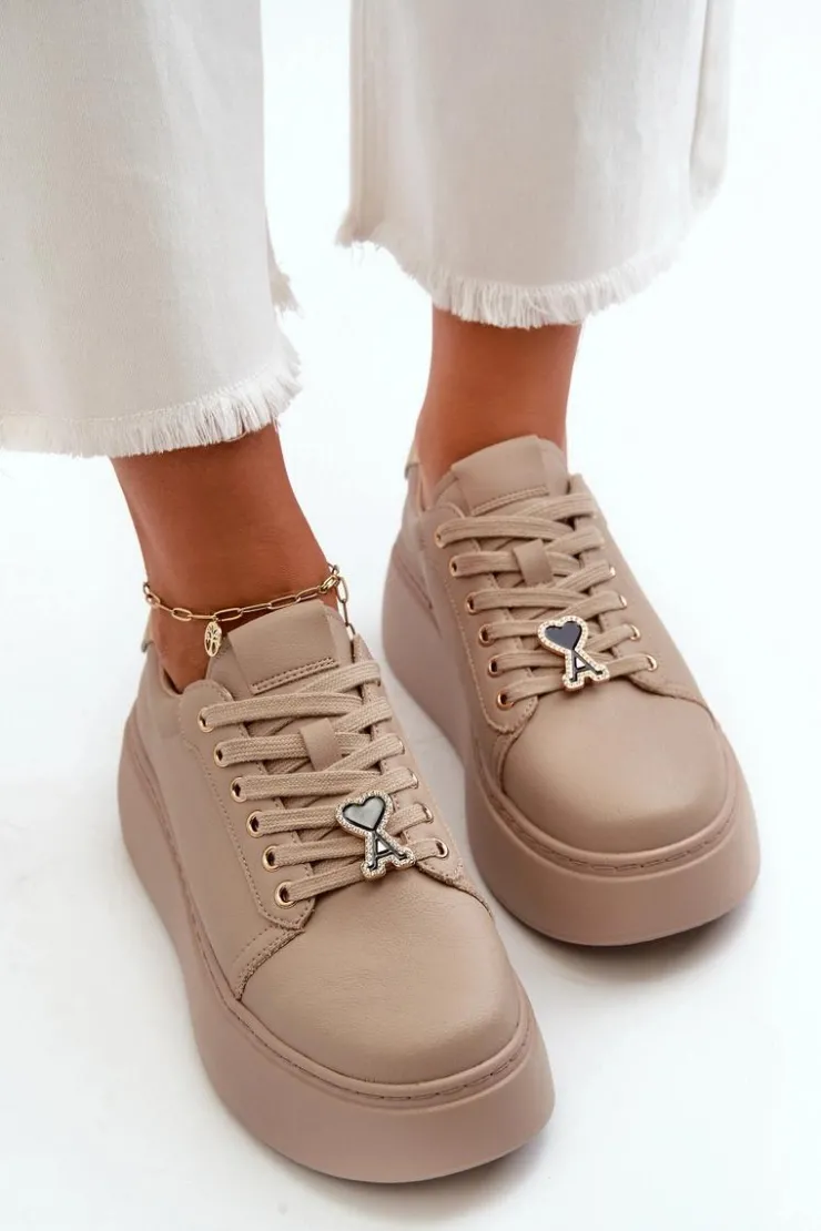 Damskie Buty damskie Vinceza Damskie Skórzane Sneakersy Na Platformie Beżowe Vinceza 66700