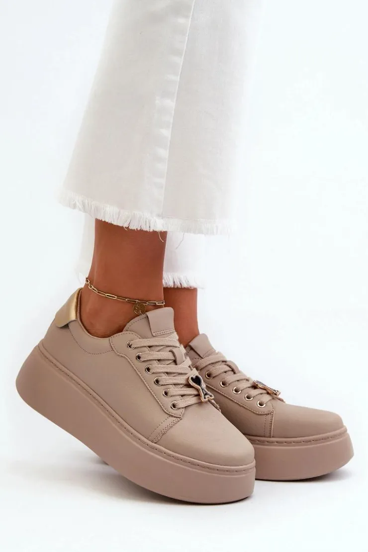 Damskie Buty damskie Vinceza Damskie Skórzane Sneakersy Na Platformie Beżowe Vinceza 66700