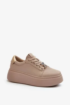 Damskie Buty damskie Vinceza Damskie Skórzane Sneakersy Na Platformie Beżowe Vinceza 66700