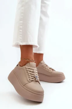 Damskie Buty damskie Vinceza Damskie Skórzane Sneakersy Na Platformie Beżowe Vinceza 66700