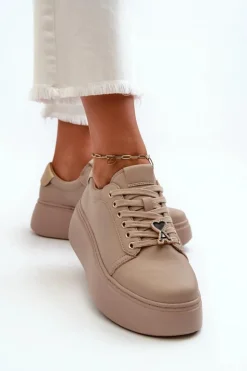 Damskie Buty damskie Vinceza Damskie Skórzane Sneakersy Na Platformie Beżowe Vinceza 66700