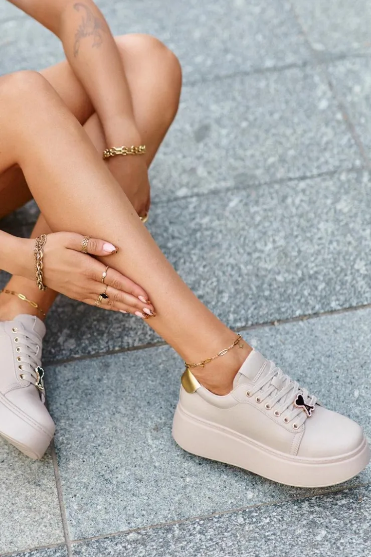 Damskie Buty damskie Vinceza Damskie Skórzane Sneakersy Na Platformie Beżowe Vinceza 66700