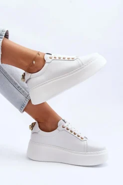 CheBello Buty Sportowe Na Platformie*Damskie Skórzane Sneakersy Na Platformie 4367 Białe