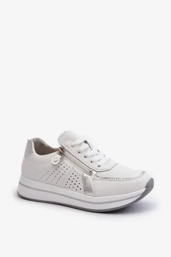 Evento Sneakersy Damskie*Damskie Skórzane Sneakersy Na Platformie Białe Ligustra Biały