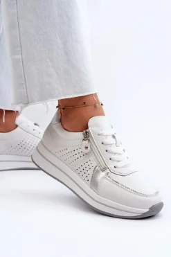 Evento Sneakersy Damskie*Damskie Skórzane Sneakersy Na Platformie Białe Ligustra Biały