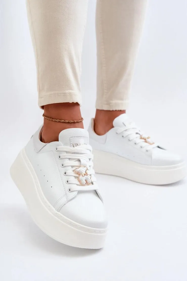 Damskie Buty damskie Vinceza Damskie Skórzane Sneakersy Na Platformie Z Misiem Białe Vinceza 66641