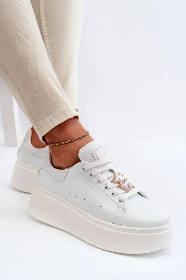 Damskie Buty damskie Vinceza Damskie Skórzane Sneakersy Na Platformie Z Misiem Białe Vinceza 66641