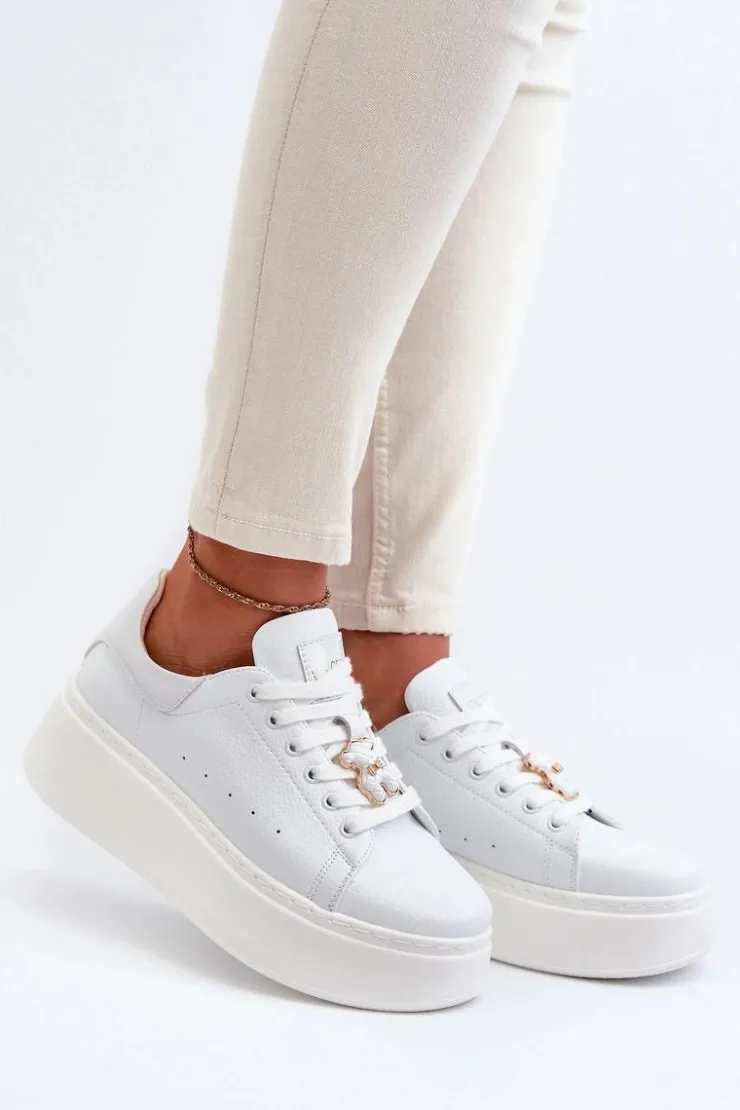 Damskie Buty damskie Vinceza Damskie Skórzane Sneakersy Na Platformie Z Misiem Białe Vinceza 66641