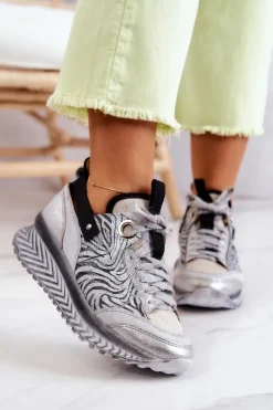 Damskie Maciejka Damskie Skórzane Sneakersy 04916-03 Szare