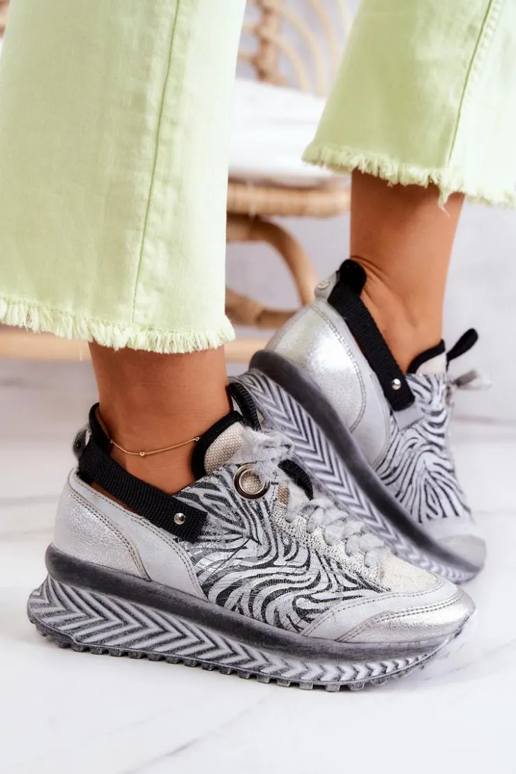 Damskie Maciejka Damskie Skórzane Sneakersy 04916-03 Szare