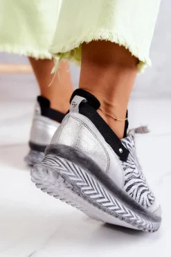 Damskie Maciejka Damskie Skórzane Sneakersy 04916-03 Szare