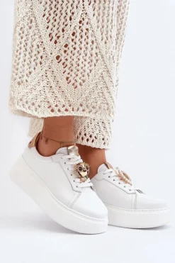 Outlet CheBello Damskie Skórzane Sneakersy 4411 Białe Biały