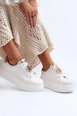 Outlet CheBello Damskie Skórzane Sneakersy 4411 Białe Biały