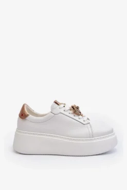 Outlet CheBello Damskie Skórzane Sneakersy 4411 Białe Biały