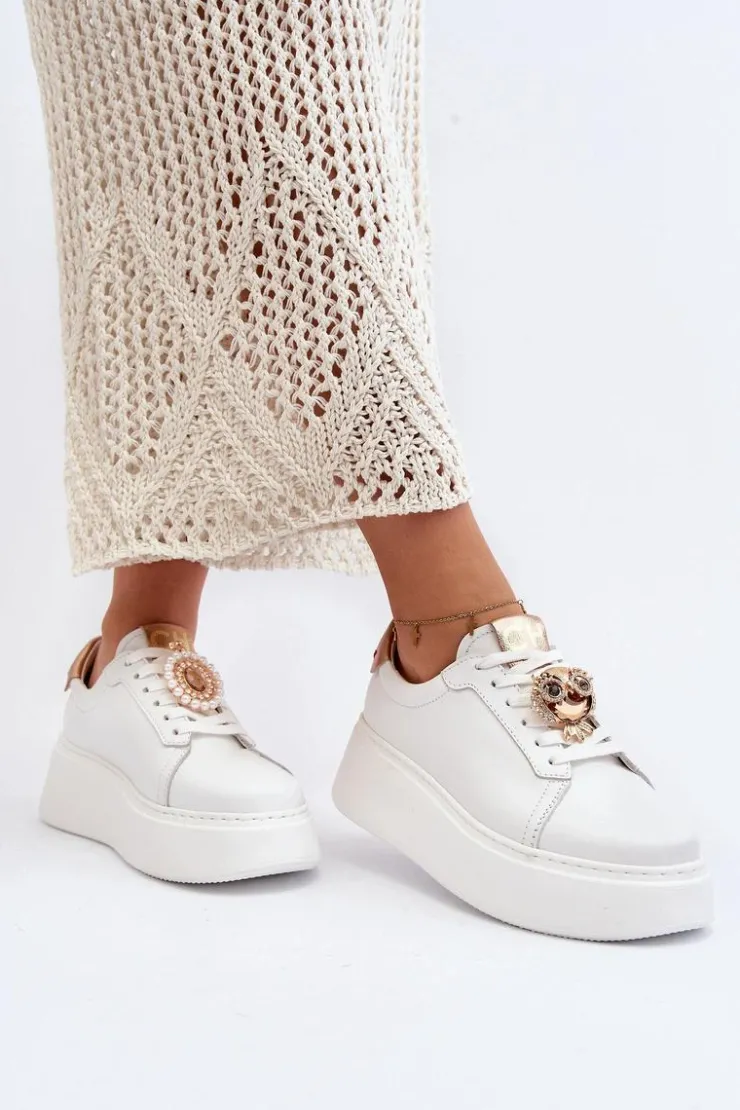 Outlet CheBello Damskie Skórzane Sneakersy 4411 Białe Biały