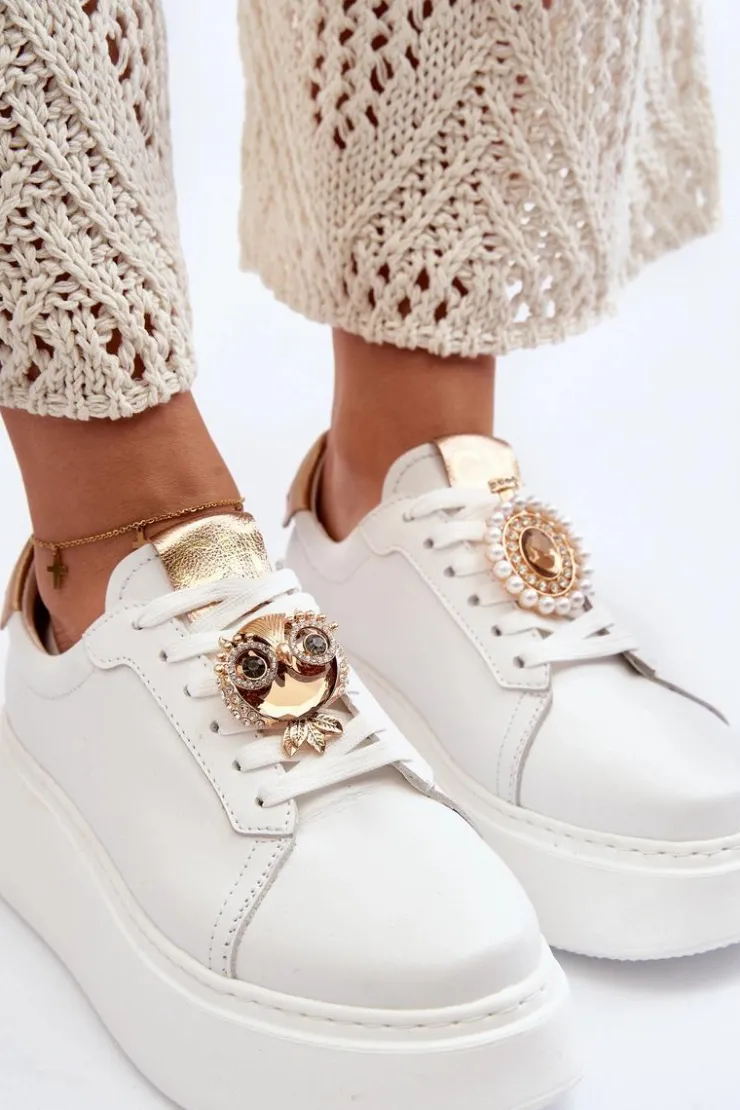 Outlet CheBello Damskie Skórzane Sneakersy 4411 Białe Biały