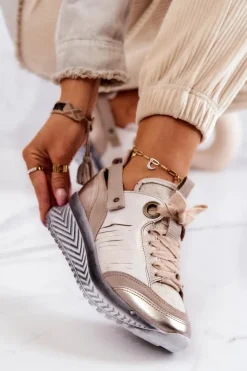 Online Maciejka Damskie Skórzane Sneakersy 04916-19 Beżowe