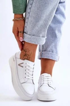 Buty damskie Vinceza Sneakersy Damskie*Damskie Skórzane Sportowe Buty Na Platformie Białe Saul