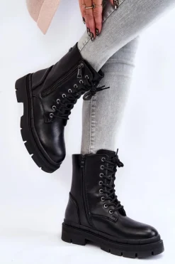 Boto Damskie Trapery|Botki Sznurowane*Damskie Skórzane Sznurowane Botki Trapery Czarne Shanna
