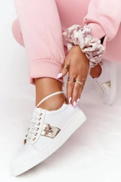 Boto Damskie Skórzane Tenisówki Lewski Shoes 2786-0 Biało-Złote