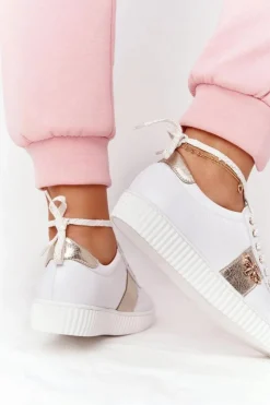 Boto Damskie Skórzane Tenisówki Lewski Shoes 2786-0 Biało-Złote