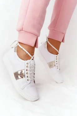 Boto Damskie Skórzane Tenisówki Lewski Shoes 2786-0 Biało-Złote