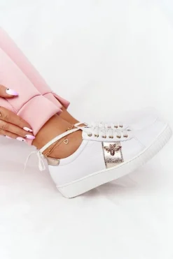 Boto Damskie Skórzane Tenisówki Lewski Shoes 2786-0 Biało-Złote