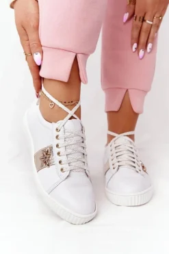 Boto Damskie Skórzane Tenisówki Lewski Shoes 2786-0 Biało-Złote