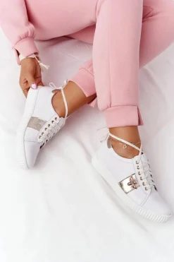 Boto Damskie Skórzane Tenisówki Lewski Shoes 2786-0 Biało-Złote
