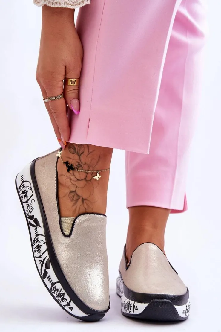 Damskie Damskie buty S.Barski Damskie Skórzane Tenisówki Slip-On Złote Ottavia