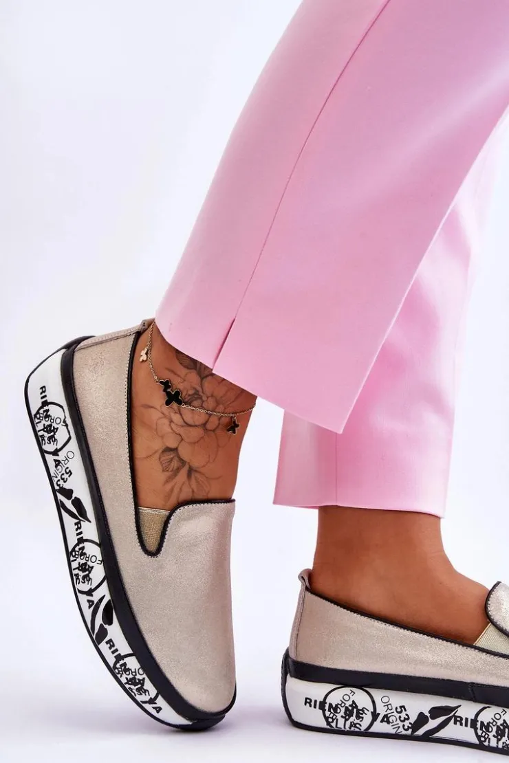 Damskie Damskie buty S.Barski Damskie Skórzane Tenisówki Slip-On Złote Ottavia