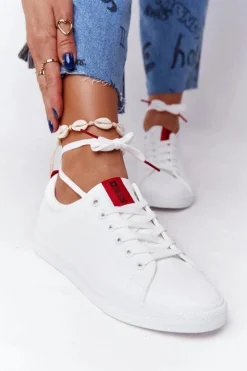 Best Big Star Shoes Damskie Skórzane Tenisówki Z Tasiemką BIG STAR DD274685 Białe Biały