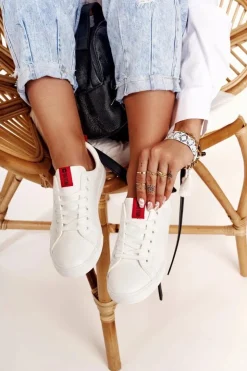 Best Big Star Shoes Damskie Skórzane Tenisówki Z Tasiemką BIG STAR DD274685 Białe Biały