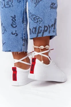 Best Big Star Shoes Damskie Skórzane Tenisówki Z Tasiemką BIG STAR DD274685 Białe Biały