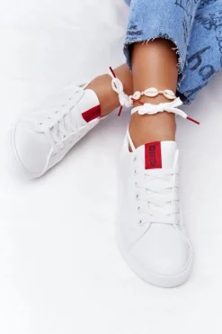Best Big Star Shoes Damskie Skórzane Tenisówki Z Tasiemką BIG STAR DD274685 Białe Biały
