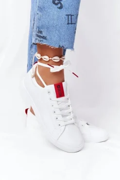 Best Big Star Shoes Damskie Skórzane Tenisówki Z Tasiemką BIG STAR DD274685 Białe Biały